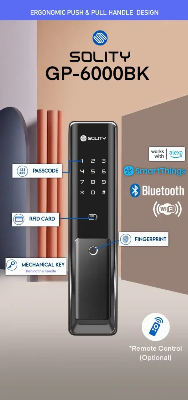 Solity GP-6000BKF Digital Door Lock Authentication