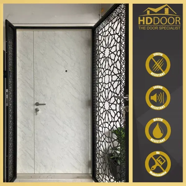 Double Leaf Laminate Main Door Marble Design