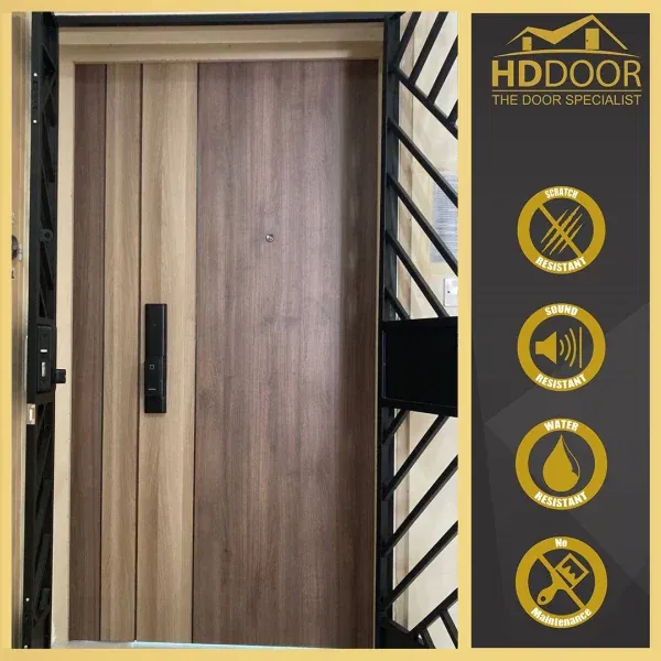 Double Tone Laminate Main Door Groove Line Design