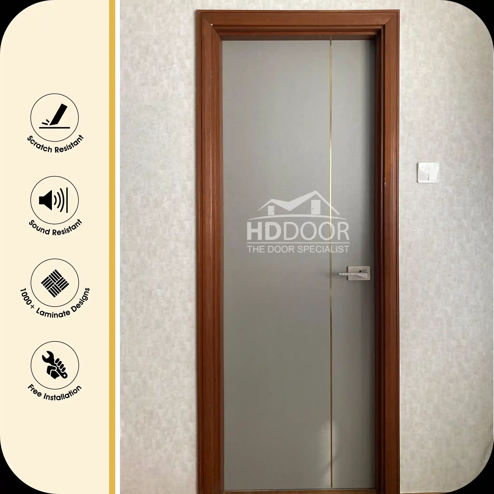 Full Solid Laminate Bedroom Door With Stainless Steel Inlay Strip BDSS-03