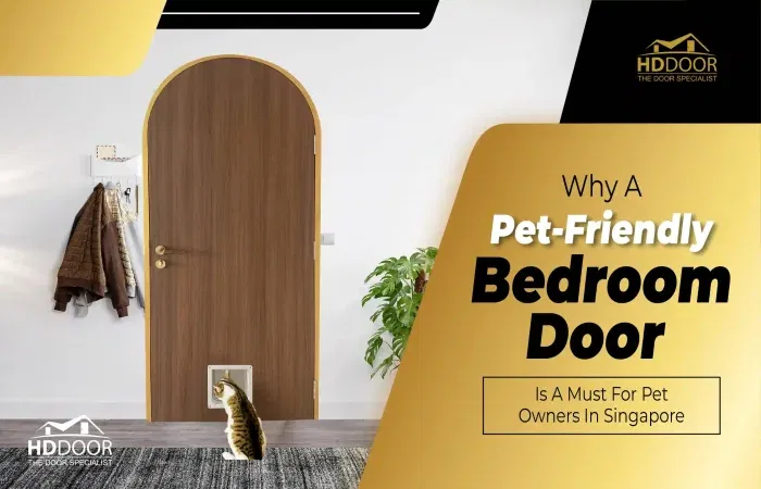 A laminate pet-friendly bedroom door with a pet hole, offering convenience and independence for pets in Singaporean homes