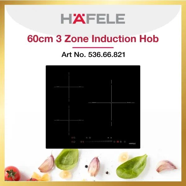 Hafele 60cm 3-zone induction hob with touch control and safety features